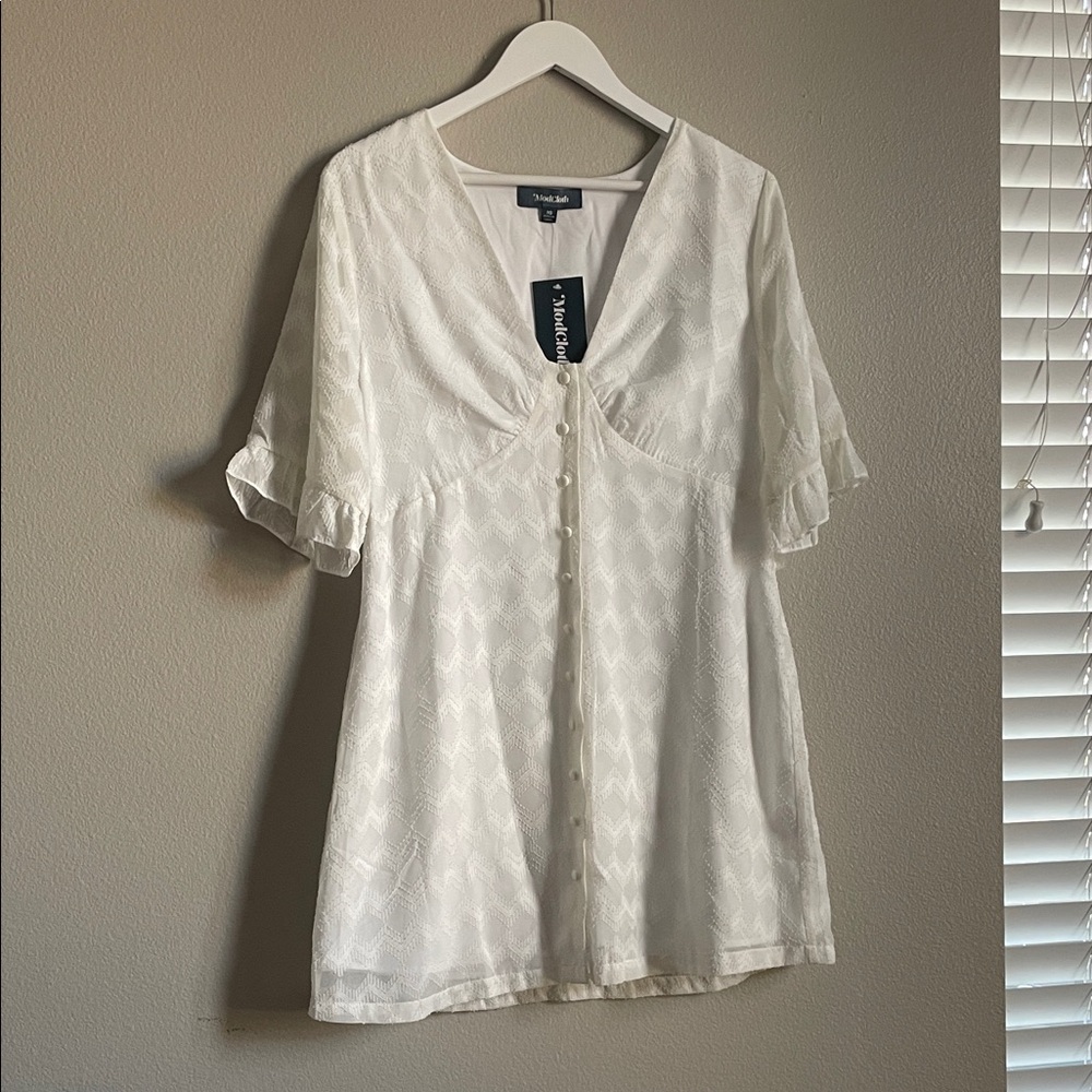 Modcloth White Dress NWT with Button Detail